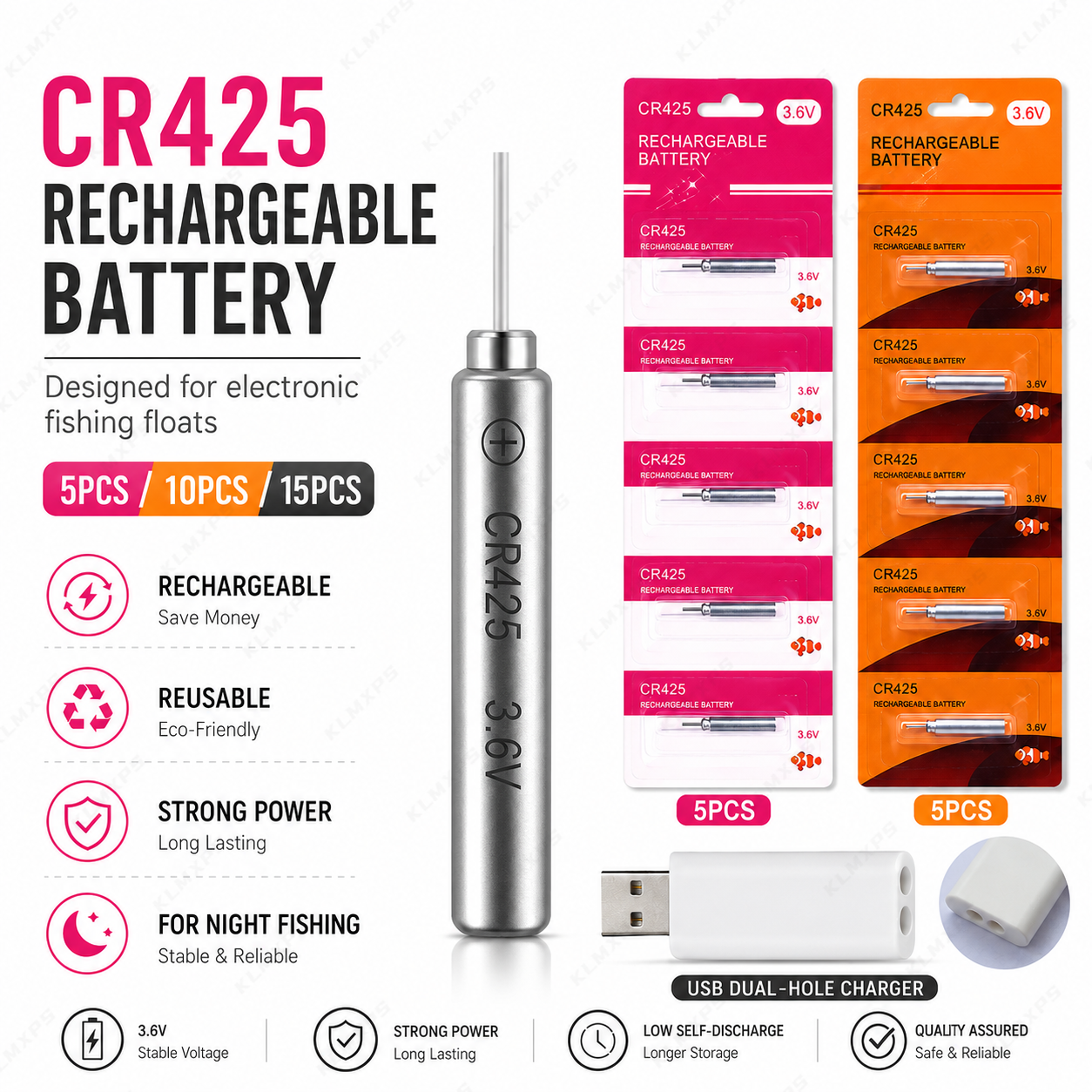 Fish Finder Charger - Bateria Recarregável CR425 para Boia Eletrônica