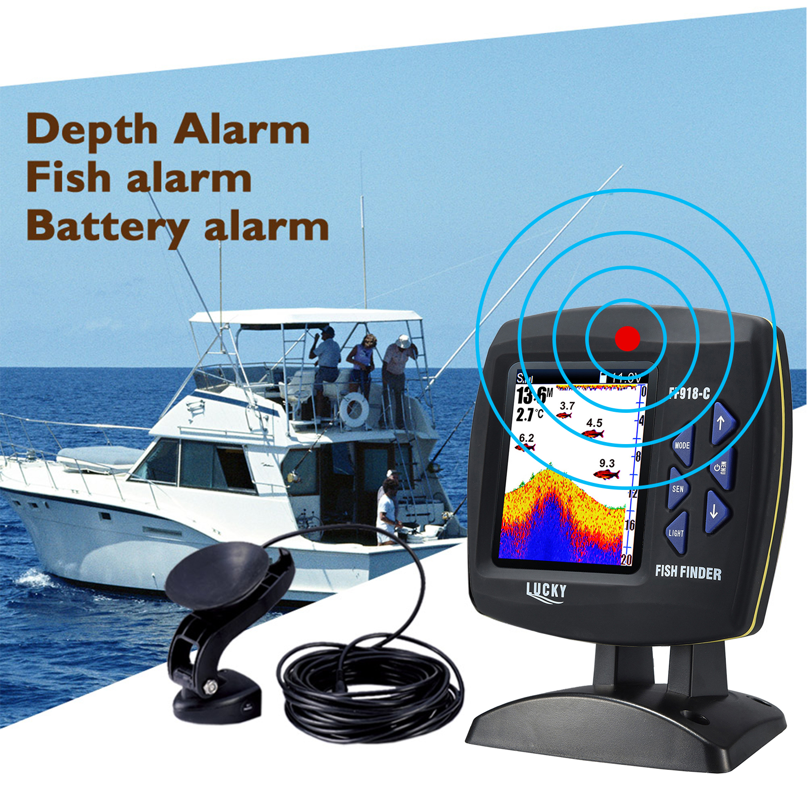 Peixe Finder Wired Transdutor  - Fish Finder Cable avaliação e preço