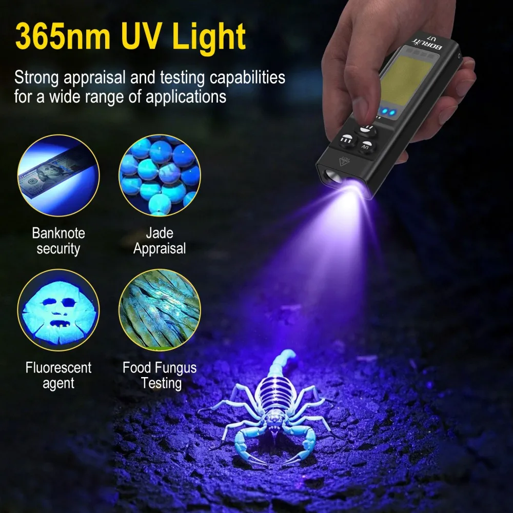 Boruit u7 uv led edc lanterna  - Fishing Light avaliação e preço