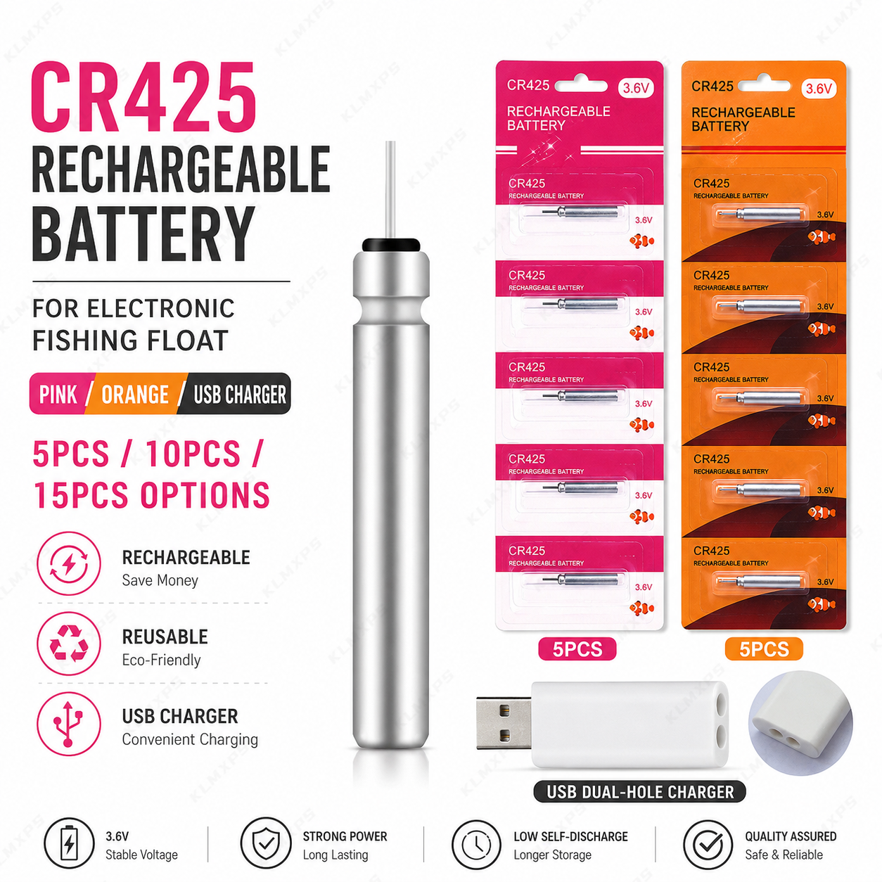 Bateria Recarregável CR425 par - Fish Finder Charger avaliação e preço